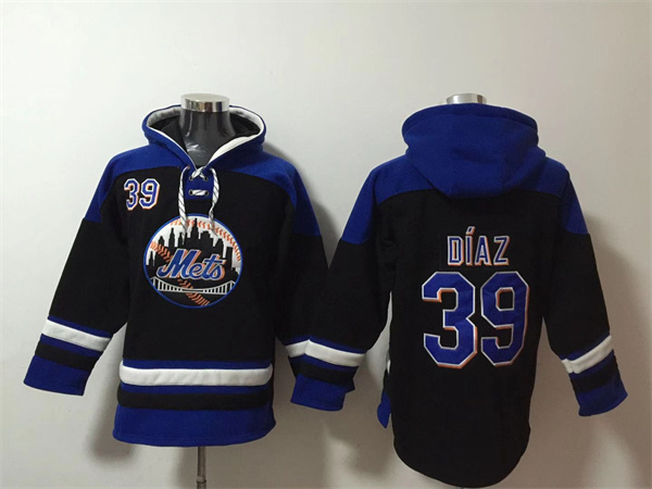 Men's New York Mets #39 Edwin Díaz Black/Blue Ageless Must-Have Lace-Up Pullover Hoodie Men's New York Mets #39 Edwin Díaz Black/Blue Ageless Must-Have Lace-Up Pullover Hoodie